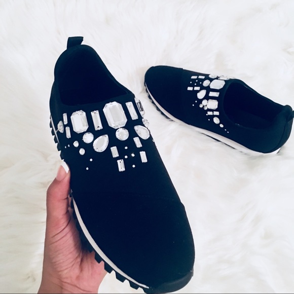 BCBG Generation Black Suede Jeweled Sneakers - Picture 2 of 8